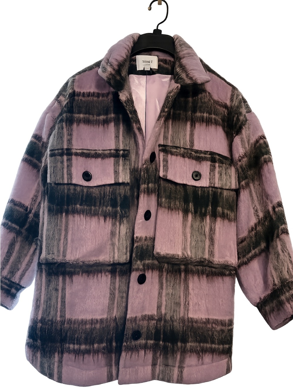 GREY LAB Lilac and Charcoal Plaid Shacket Jacket
